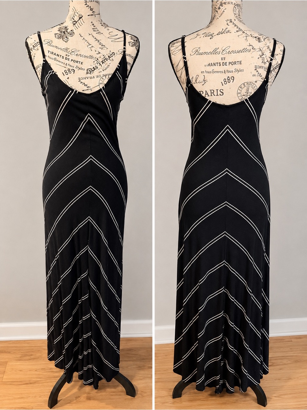 LOFT Black Maxi Dress with White Chevron Stripes